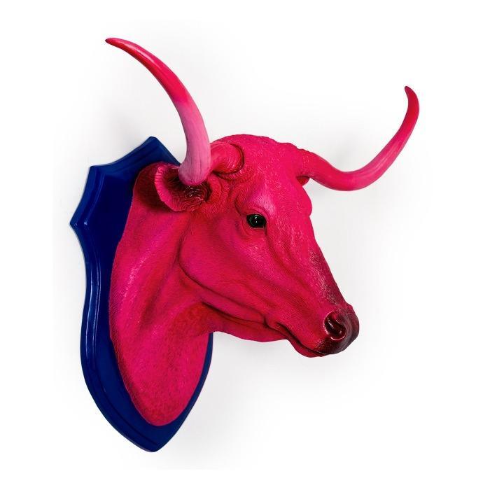 Bright Pink & Blue Bullock Steer Head Wall Decoration - Brix + Bailey