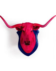 Bright Pink & Blue Bullock Steer Head Wall Decoration - Brix + Bailey