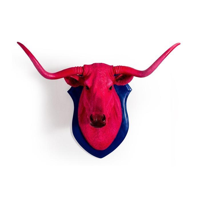 Bright Pink & Blue Bullock Steer Head Wall Decoration - Brix + Bailey