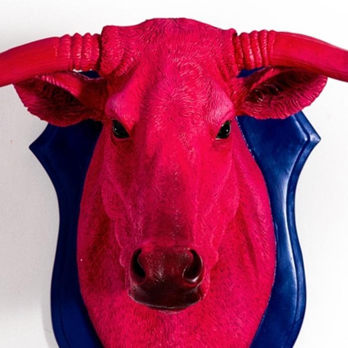 Bright Pink & Blue Bullock Steer Head Wall Decoration - Brix + Bailey