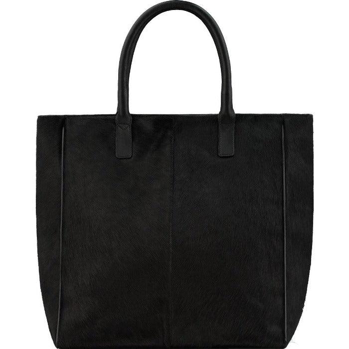 Calf Hair Large Leather Tote Bag Black - Brix + Bailey