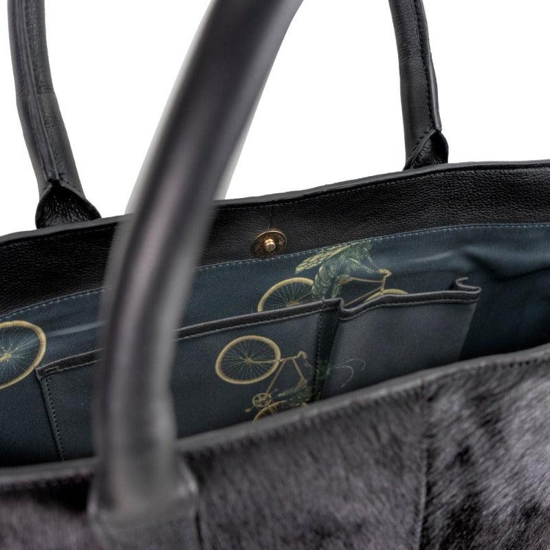 Calf Hair Large Leather Tote Bag Black - Brix + Bailey