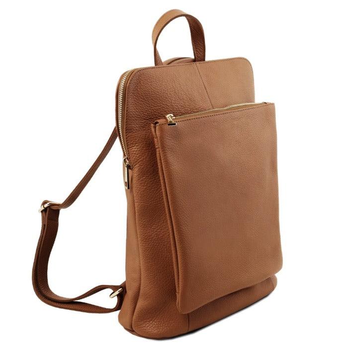 Camel Soft Pebbled Leather Pocket Backpack - Brix + Bailey
