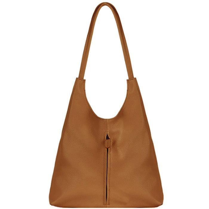 Camel Soft Pebbled Leather Slouch Bag - Brix + Bailey