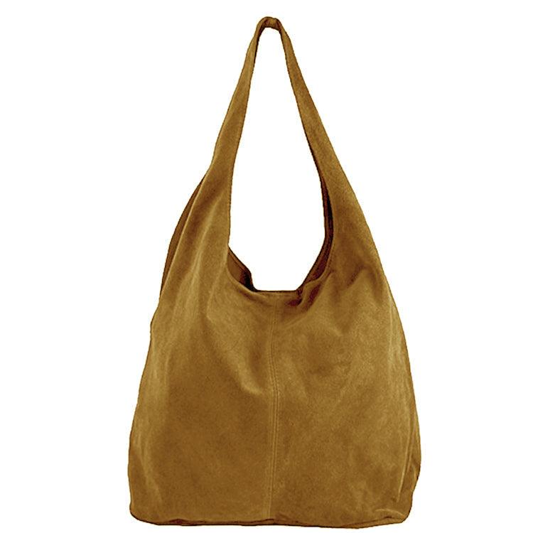 Camel Soft Suede Leather Hobo Shoulder Bag - Brix + Bailey