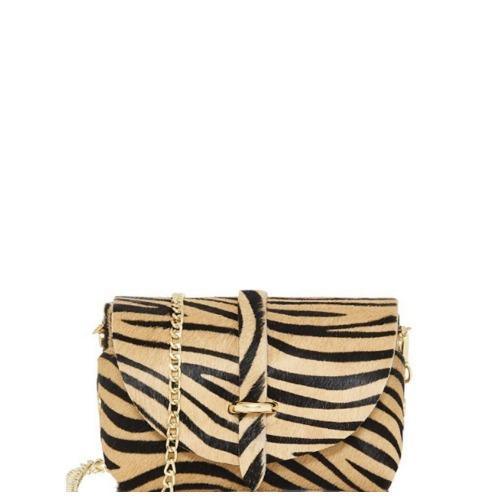 Camel Zebra Print Calf Hair Leather Mini Cross-Body Bag - Brix + Bailey