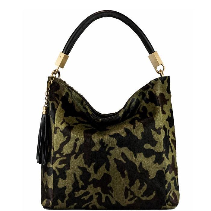 Camoflague Calf Hair Leather Tassel Grab Bag - Brix + Bailey