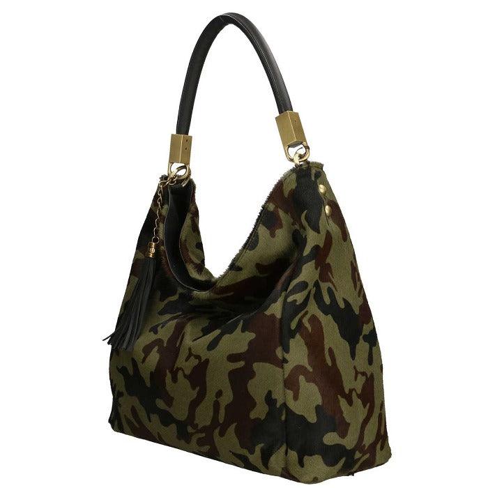 Camoflague Calf Hair Leather Tassel Grab Bag - Brix + Bailey