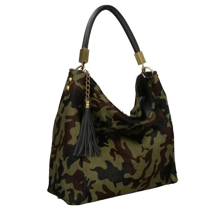 Camoflague Calf Hair Leather Tassel Grab Bag - Brix + Bailey