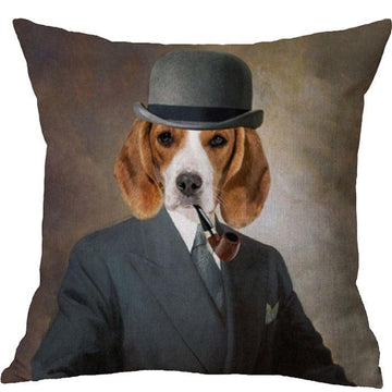 Dog In A Bowler Hat Oil Painting Cushion Pillow - Brix + Bailey