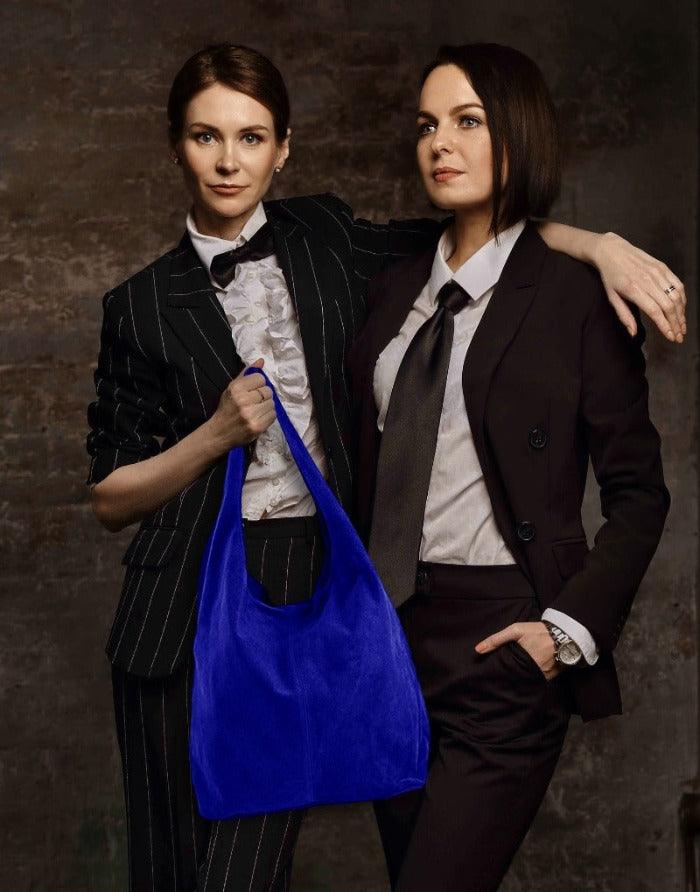 Electric Blue Soft Suede Hobo Shoulder Bag - Brix + Bailey