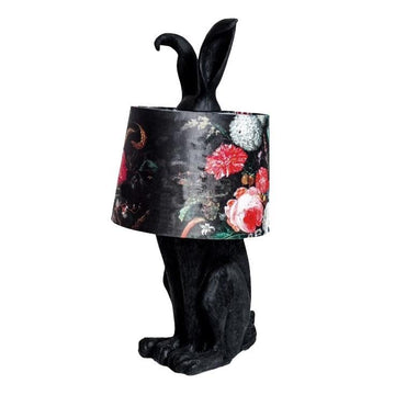 Floral Velvet Gold Lined Shade Black Rabbit Ears Large Lamp - Brix + Bailey