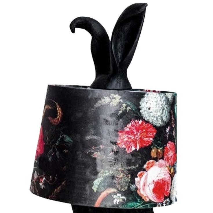 Floral Velvet Gold Lined Shade Black Rabbit Ears Large Lamp - Brix + Bailey