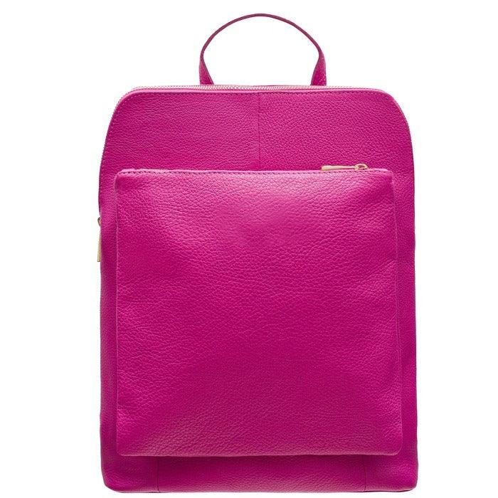 Fuchsia Soft Pebbled Leather Pocket Backpack - Brix + Bailey