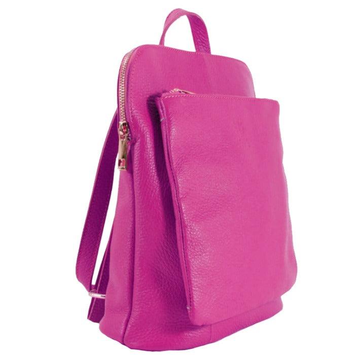 Fuchsia Soft Pebbled Leather Pocket Backpack - Brix + Bailey