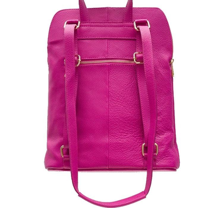 Fuchsia Soft Pebbled Leather Pocket Backpack - Brix + Bailey