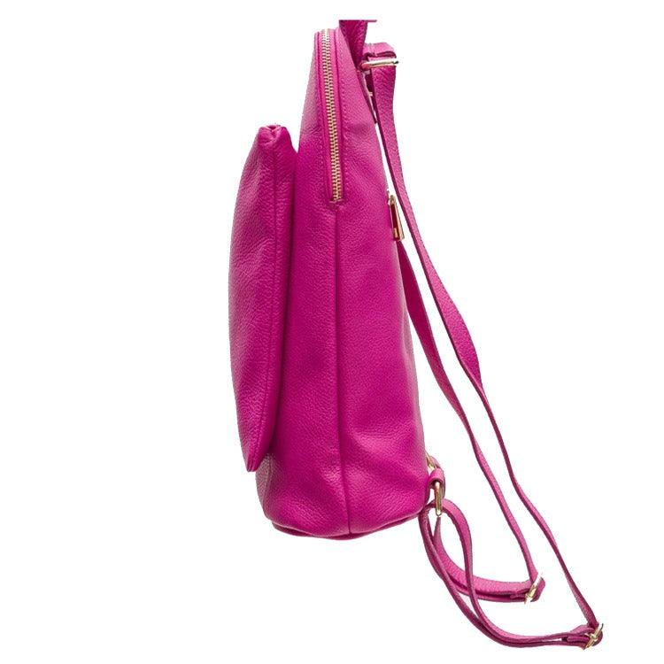 Fuchsia Soft Pebbled Leather Pocket Backpack - Brix + Bailey