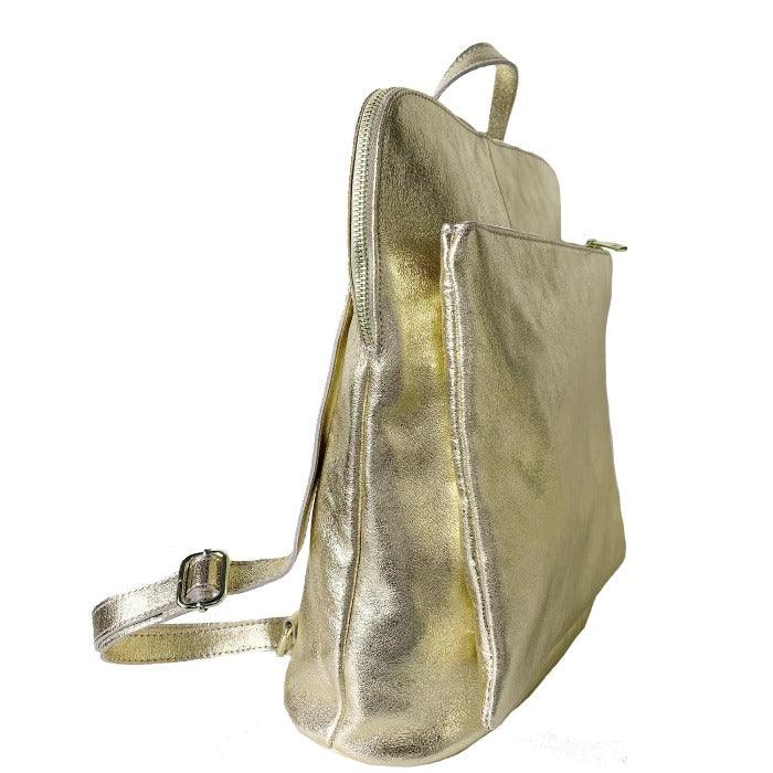 Gold Convertible Metallic Leather Pocket Backpack - Brix + Bailey