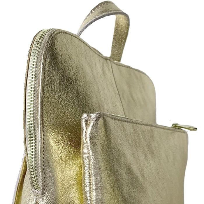 Gold Convertible Metallic Leather Pocket Backpack - Brix + Bailey
