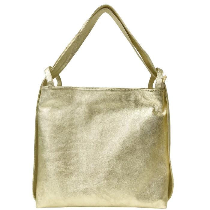 Gold Metallic Leather Convertible Tote Backpack - Brix + Bailey