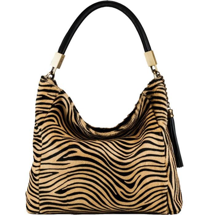 Gold Zebra Print Calf Hair Leather Tassel Grab Bag - Brix + Bailey