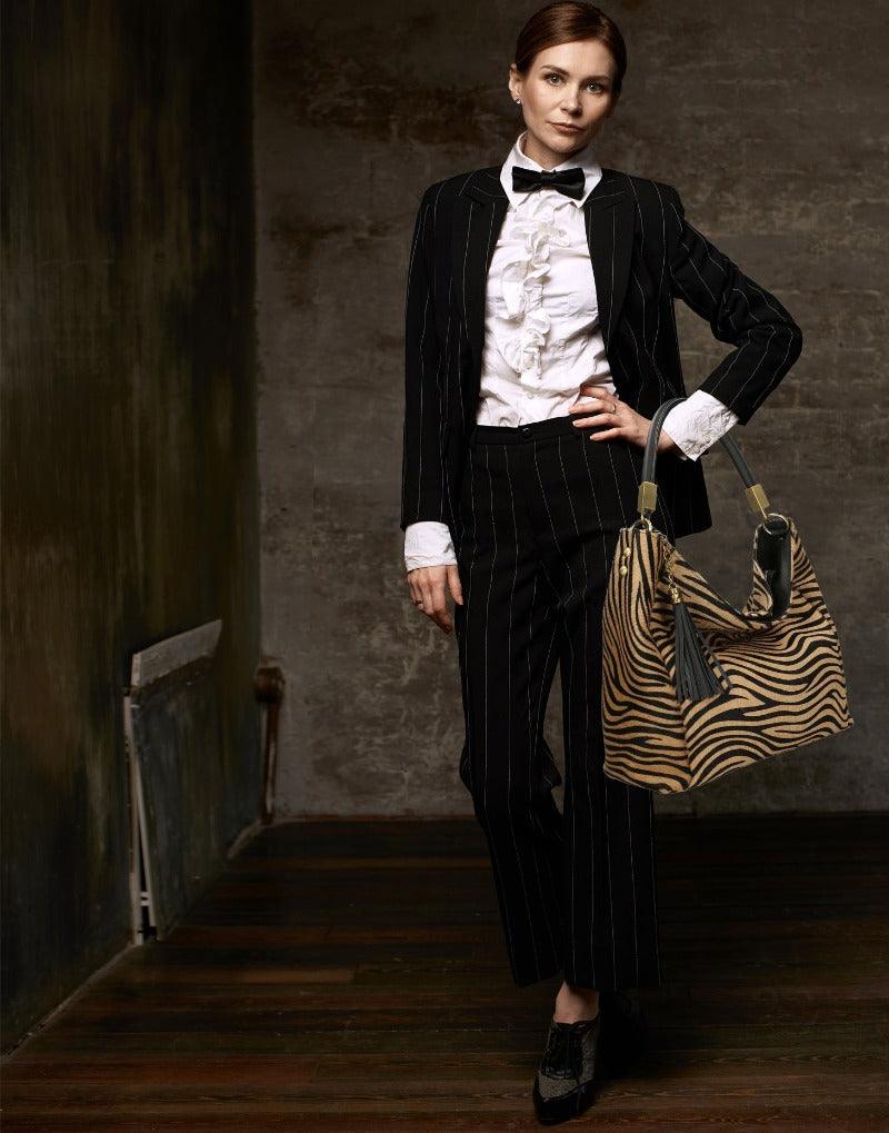 Gold Zebra Print Calf Hair Leather Tassel Grab Bag - Brix + Bailey