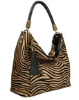 Gold Zebra Print Calf Hair Leather Tassel Grab Bag - Brix + Bailey