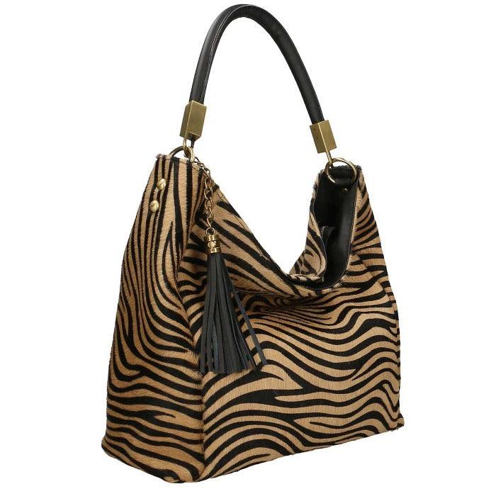Gold Zebra Print Calf Hair Leather Tassel Grab Bag - Brix + Bailey