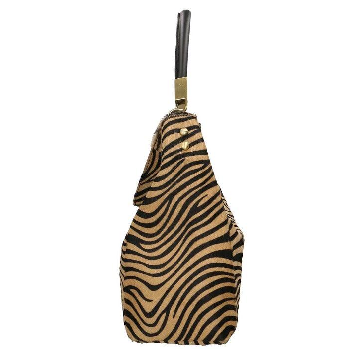 Gold Zebra Print Calf Hair Leather Tassel Grab Bag - Brix + Bailey