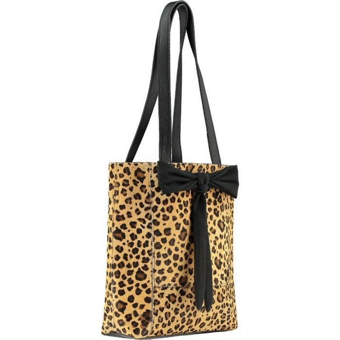 Leopard Print Bow Small Haircalf Leather Tote Bag - Brix + Bailey