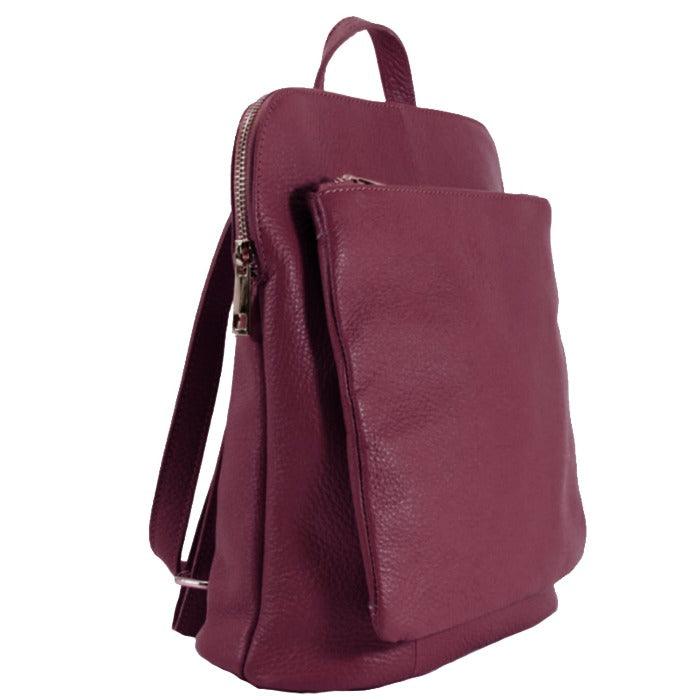 Maroon Soft Pebbled Leather Pocket Backpack - Brix + Bailey