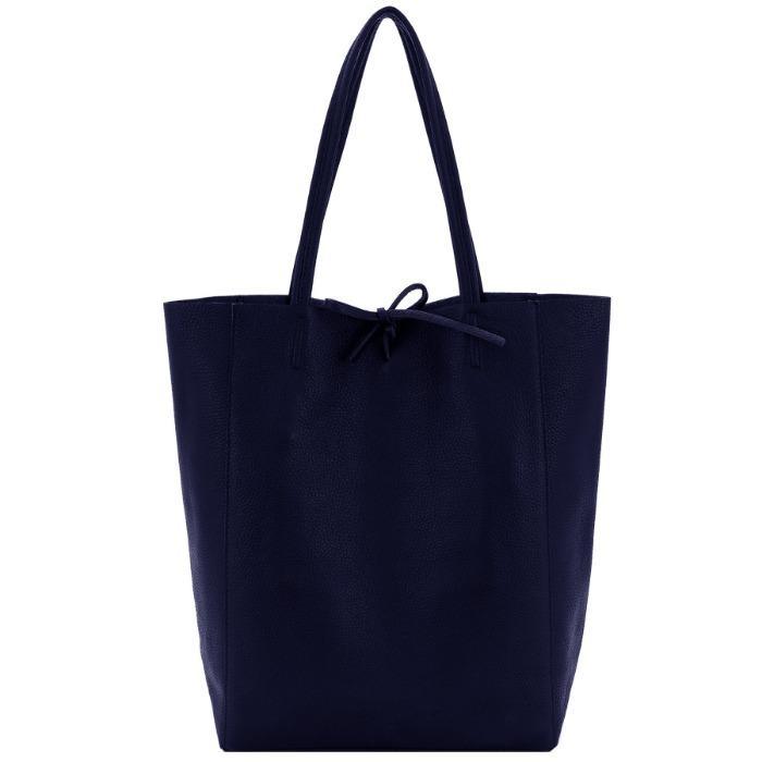 Navy Blue Pebbled Leather Tote Shopper - Brix + Bailey