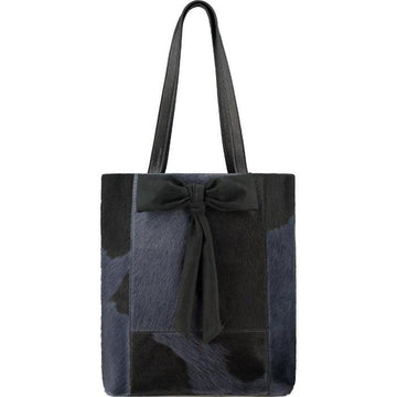 Navy Blue Women's Bow Cowhide Leather Tote Bag - Brix + Bailey