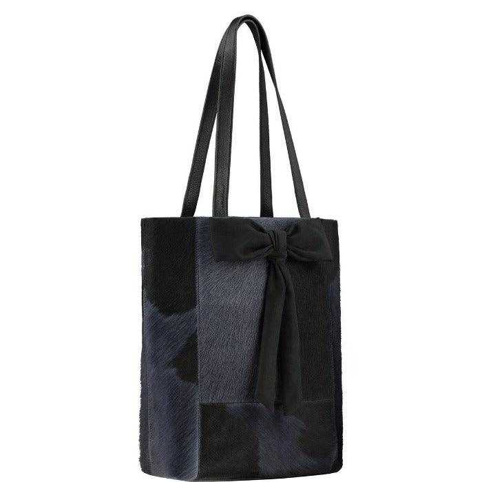 Navy Blue Women's Bow Cowhide Leather Tote Bag - Brix + Bailey