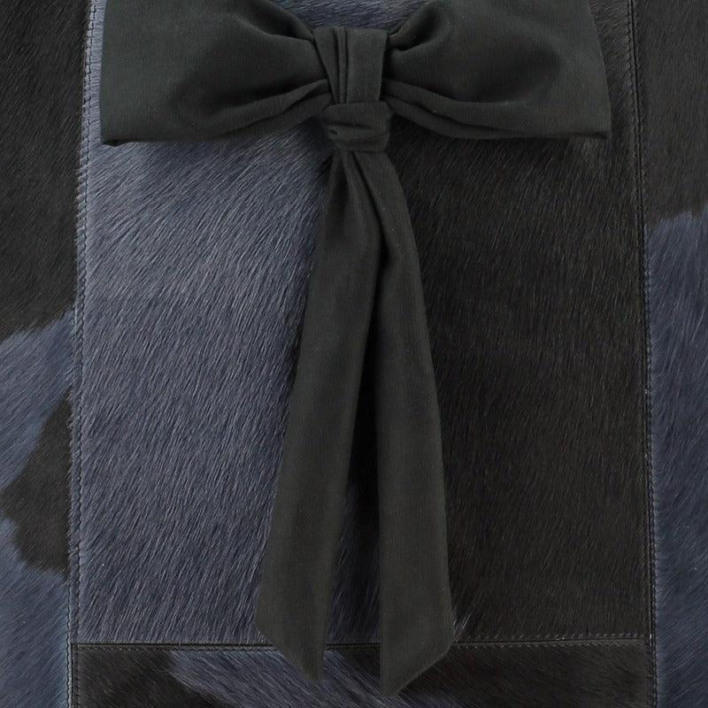 Navy Blue Women's Bow Cowhide Leather Tote Bag - Brix + Bailey