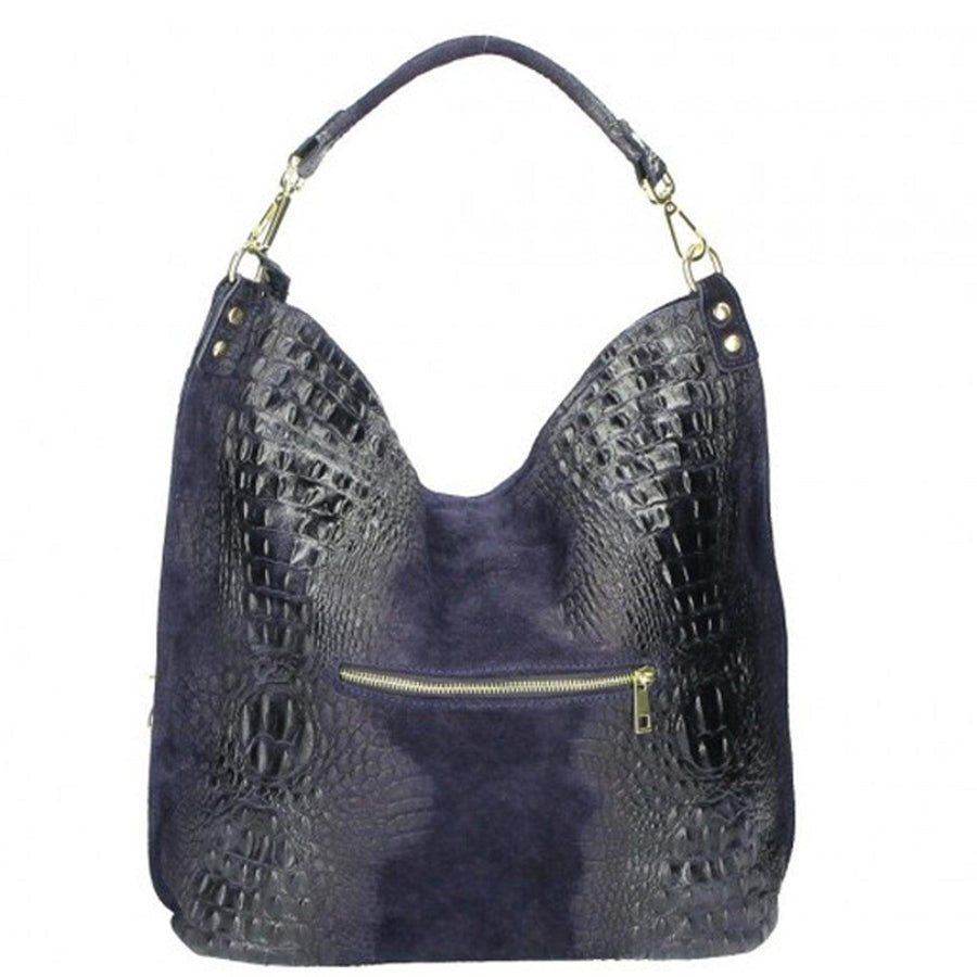 Navy Croc Suede Leather Hobo Shoulder Bag - Brix + Bailey