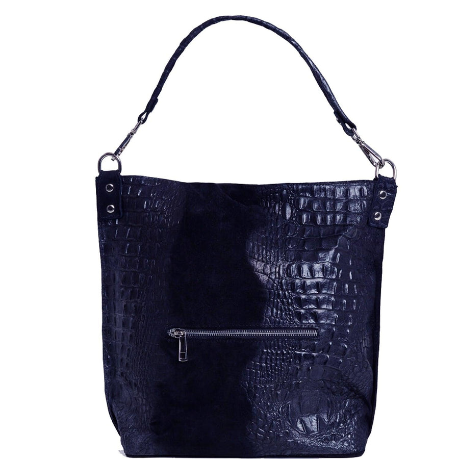 Navy Croc Suede Leather Hobo Shoulder Bag - Brix + Bailey