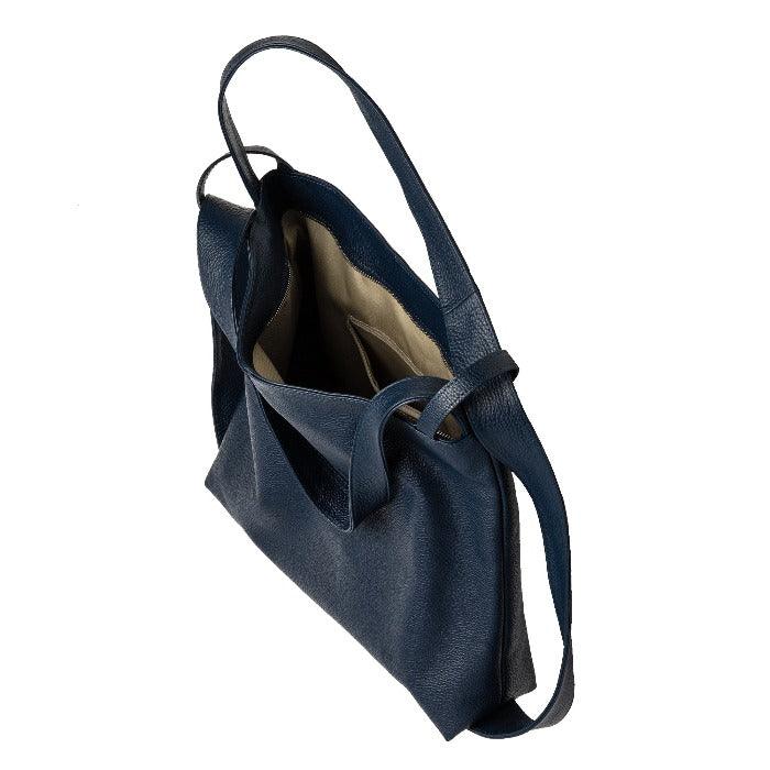 Navy Pebbled Leather Convertible Tote Backpack - Brix + Bailey