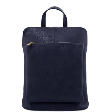 Navy Pebbled Leather Pocket Backpack - Brix + Bailey