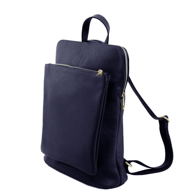 Navy Pebbled Leather Pocket Backpack - Brix + Bailey