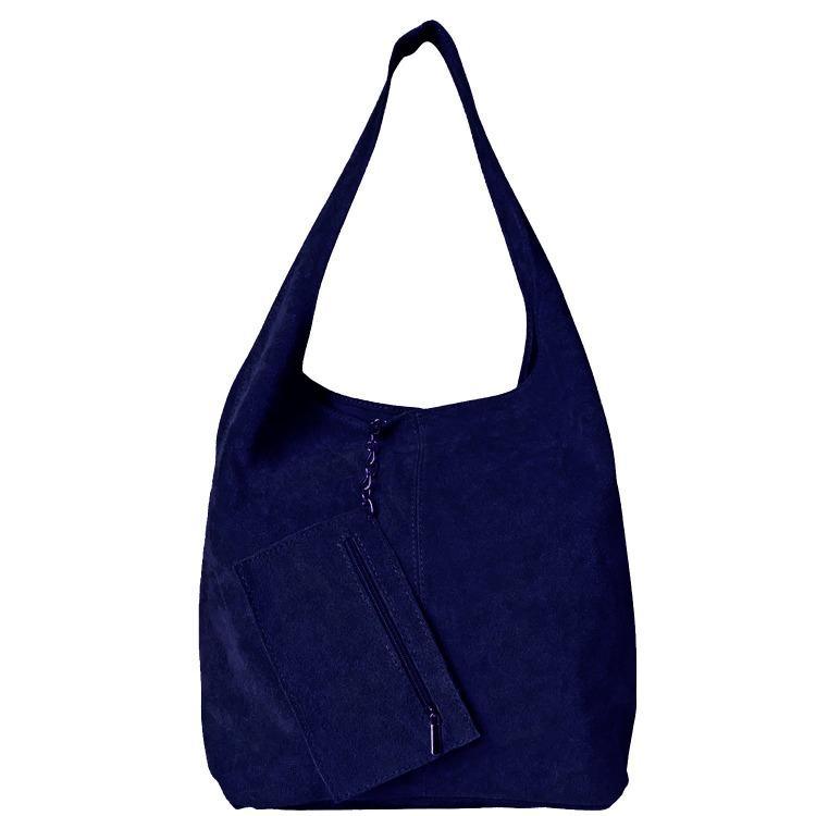 Navy Soft Suede Leather Hobo Shoulder Bag - Brix + Bailey
