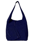 Navy Soft Suede Leather Hobo Shoulder Bag - Brix + Bailey