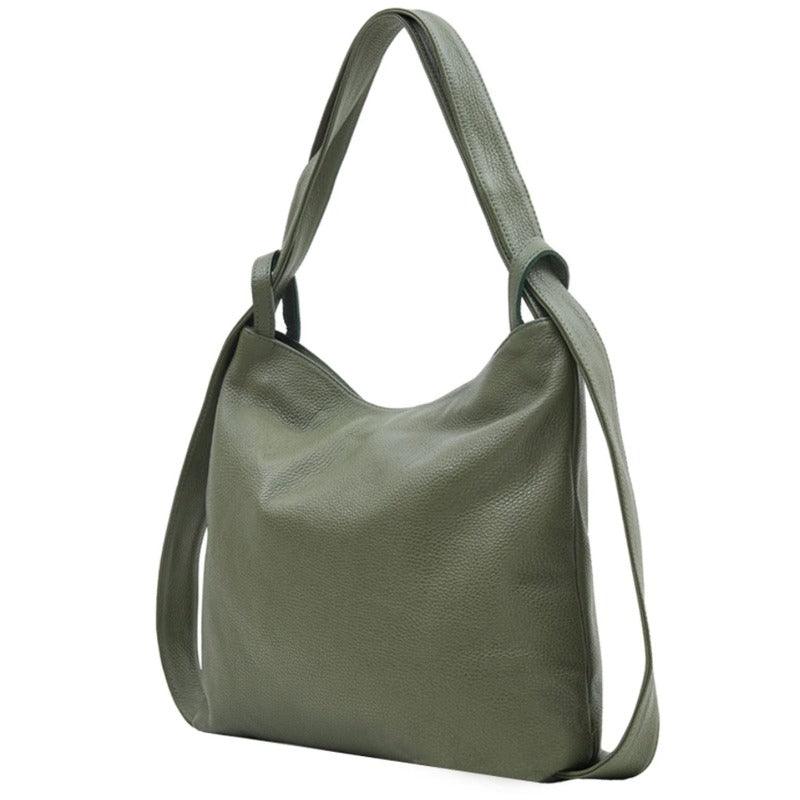 Olive Green Pebbled Leather Convertible Tote Backpack - Brix + Bailey