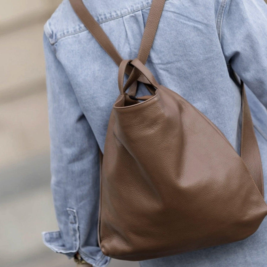 Olive Green Pebbled Leather Convertible Tote Backpack - Brix + Bailey