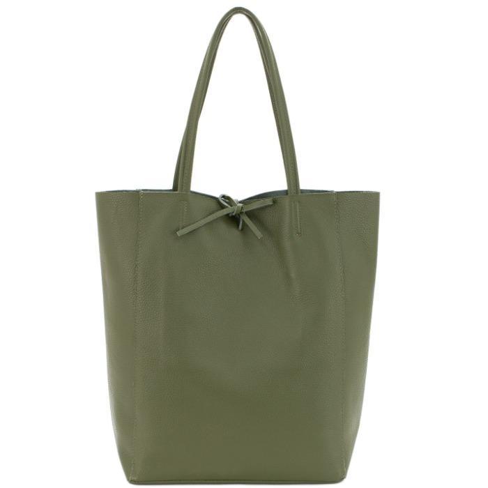 Olive Pebbled Leather Tote Shopper - Brix + Bailey