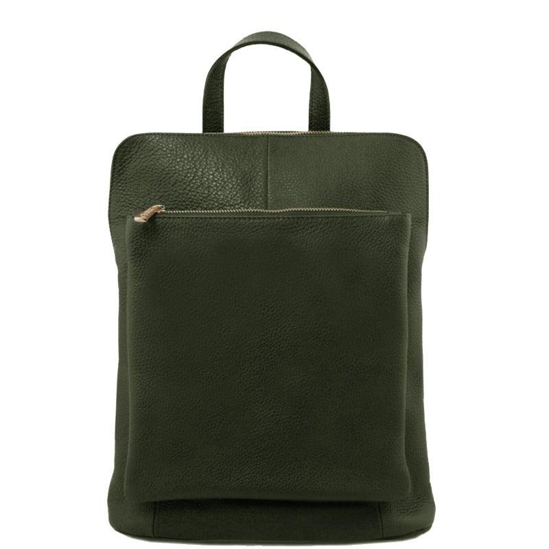 Olive Soft Pebbled Leather Pocket Backpack - Brix + Bailey