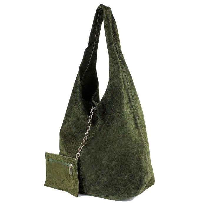 Olive Soft Suede Leather Hobo Shoulder Bag - Brix + Bailey