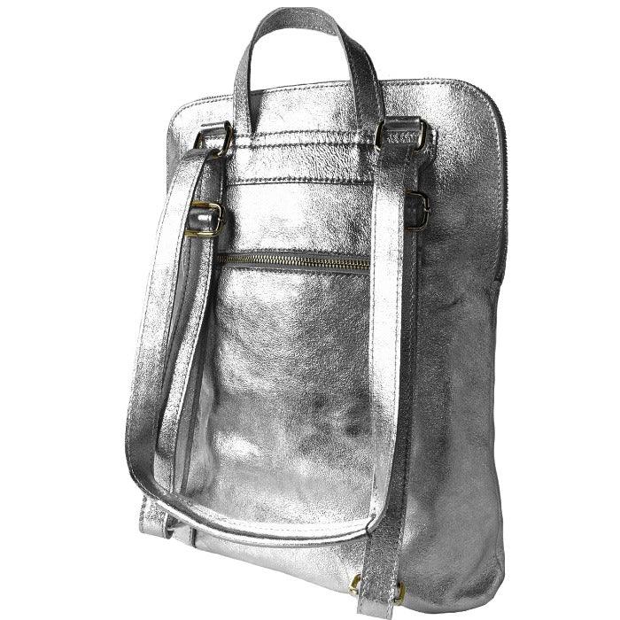 Pewter Convertible Metallic Leather Pocket Backpack - Brix + Bailey