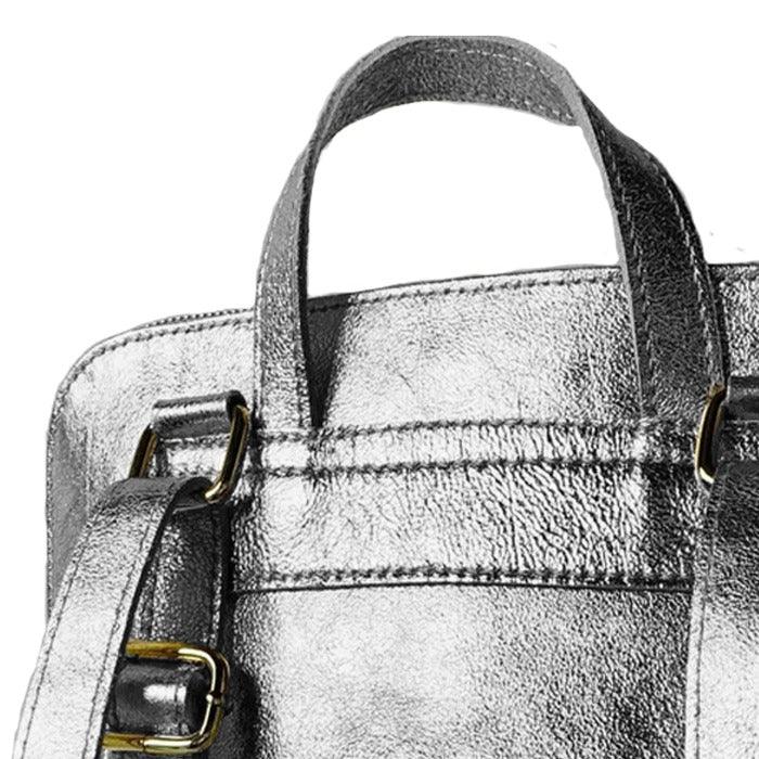 Pewter Convertible Metallic Leather Pocket Backpack - Brix + Bailey