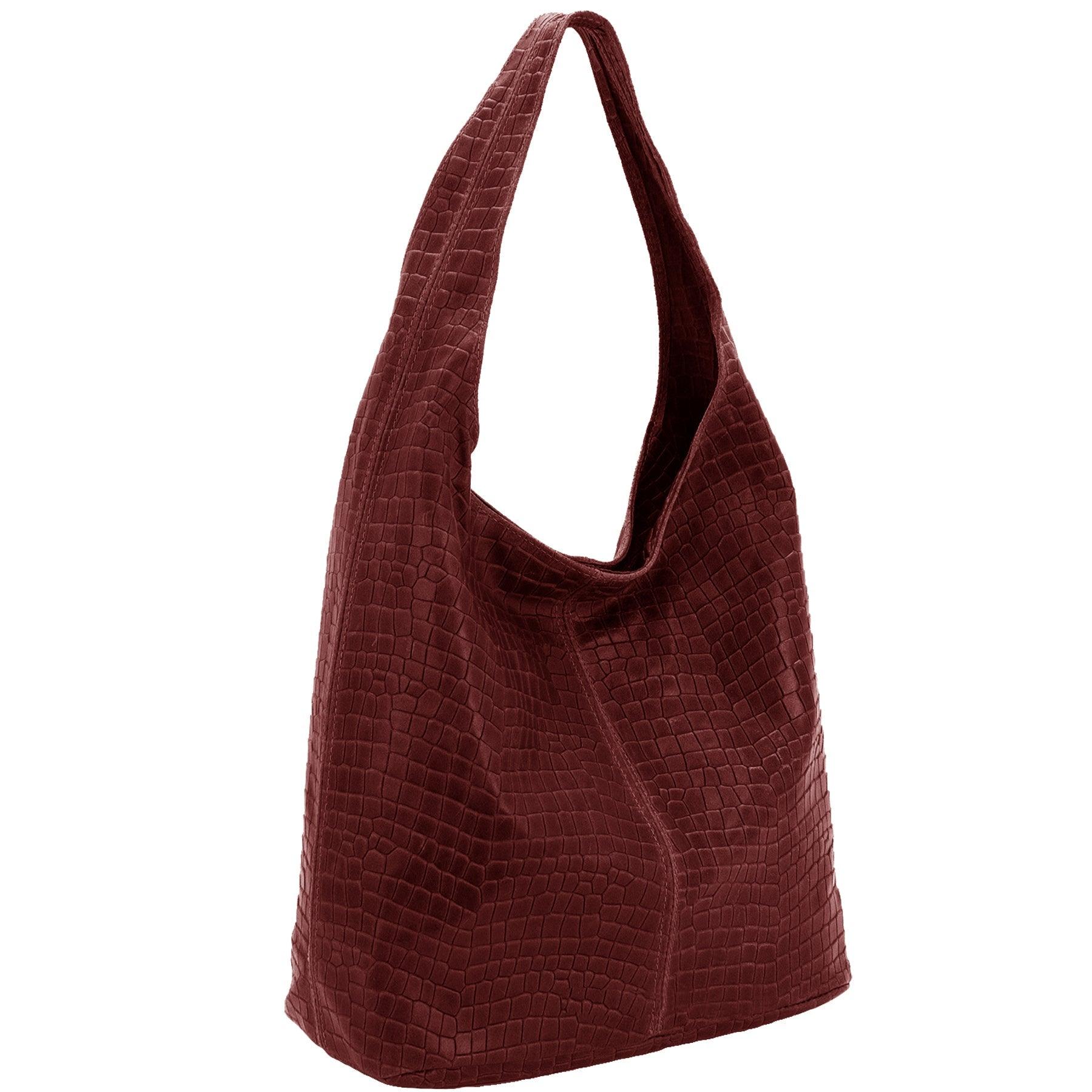 Plum Croc Print Leather Hobo Bag - Brix + Bailey